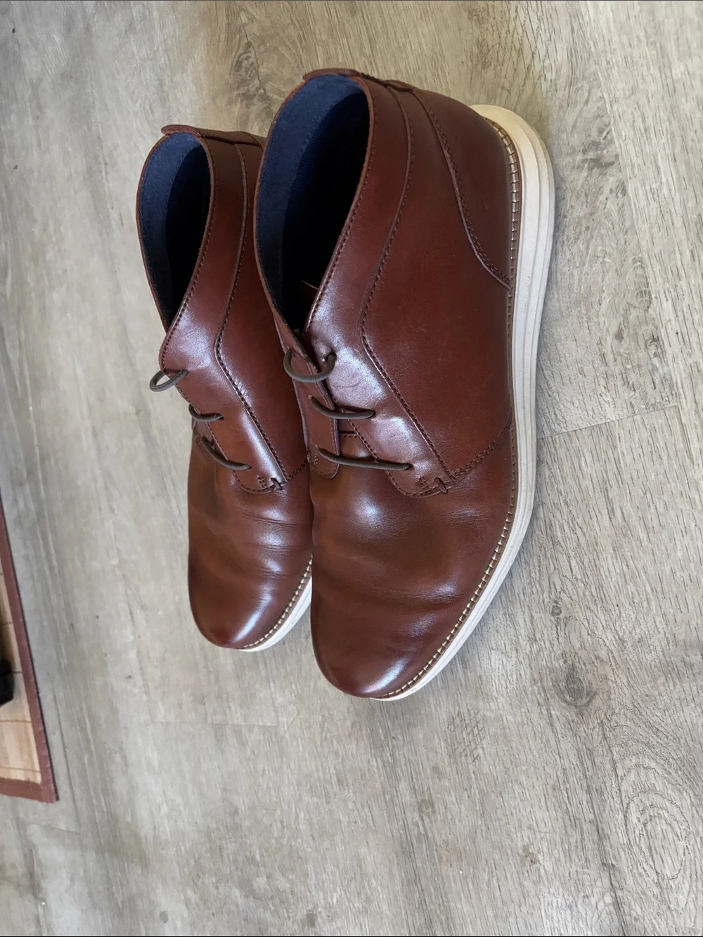Cole Haan Chestnut Brown Leather Chukka Boots with White Sole